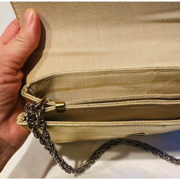 Vintage Metallic Gold Evening Clutch/Purse Gold Chain Shoulder Strap letter “FRH - Picture 7 of 12